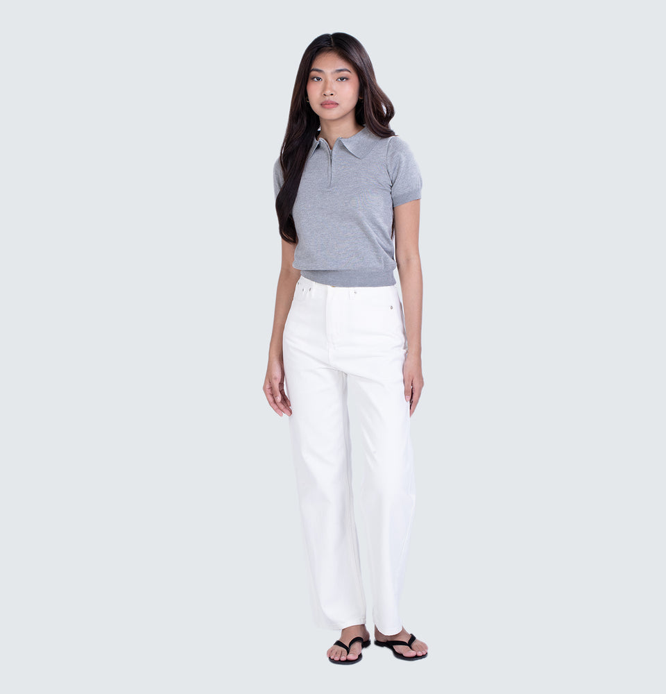 Gray Knitted Polo Top