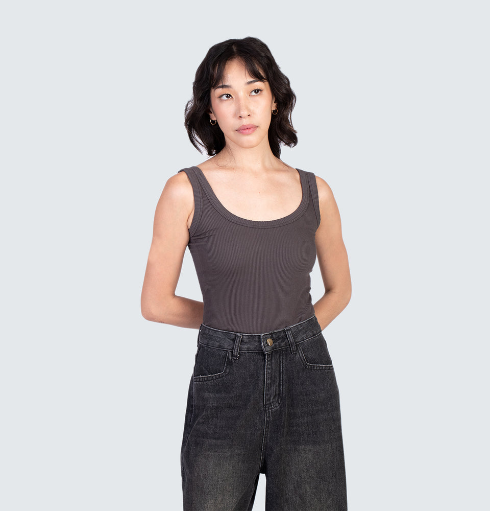 Shea Sleeveless Top with Pads Dark Grey