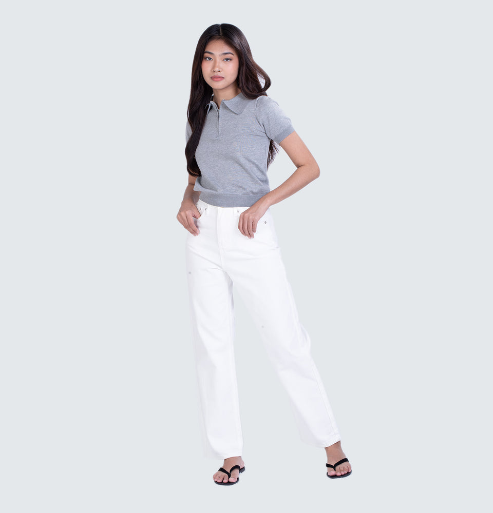 Gray Knitted Polo Top