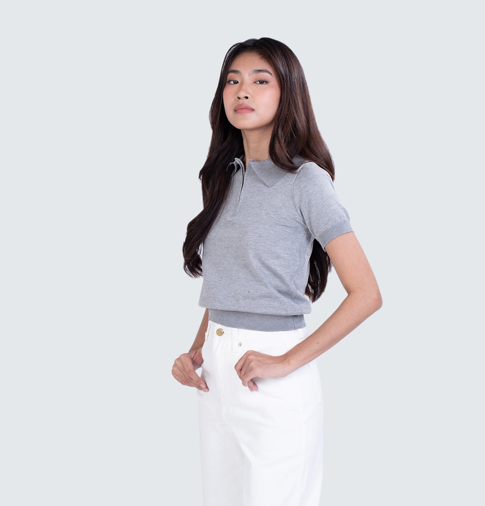 Gray Knitted Polo Top